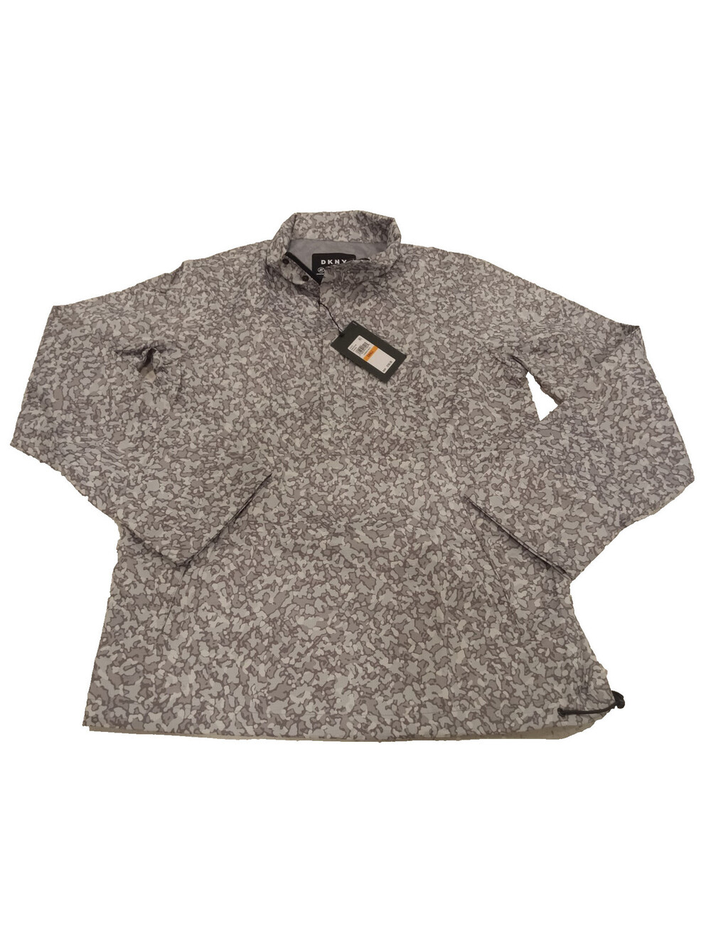 DKNY Jacket Mens Small Gray White Camo Printed Half Zip Popover Bungee Hem S